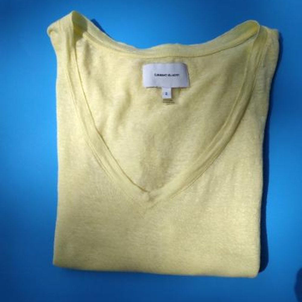 Current Elliott Yellow V-Neck Linen Tee